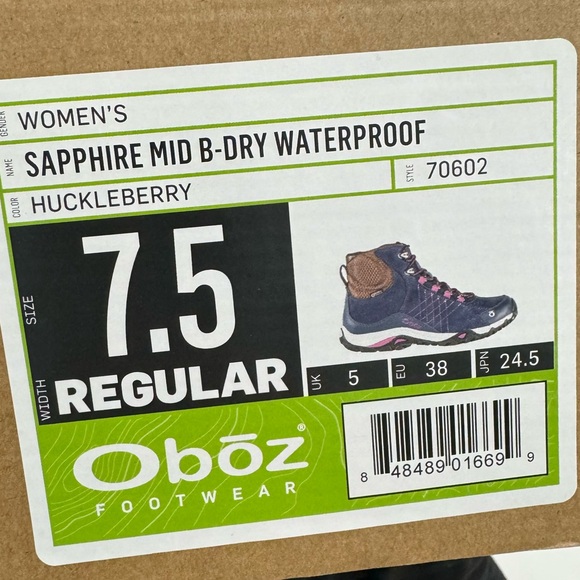 NWB Oboz Sapphire Mid B-Dry Waterproof Hiking Shoes in Huckleberry Size 7.5 - Picture 8 of 10
